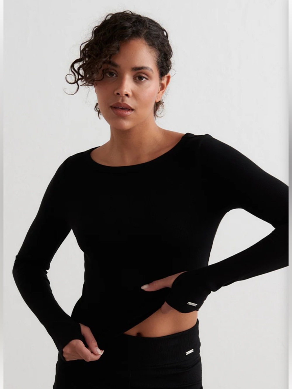 Aimn workout set tights and Black Long-Sleeve Top